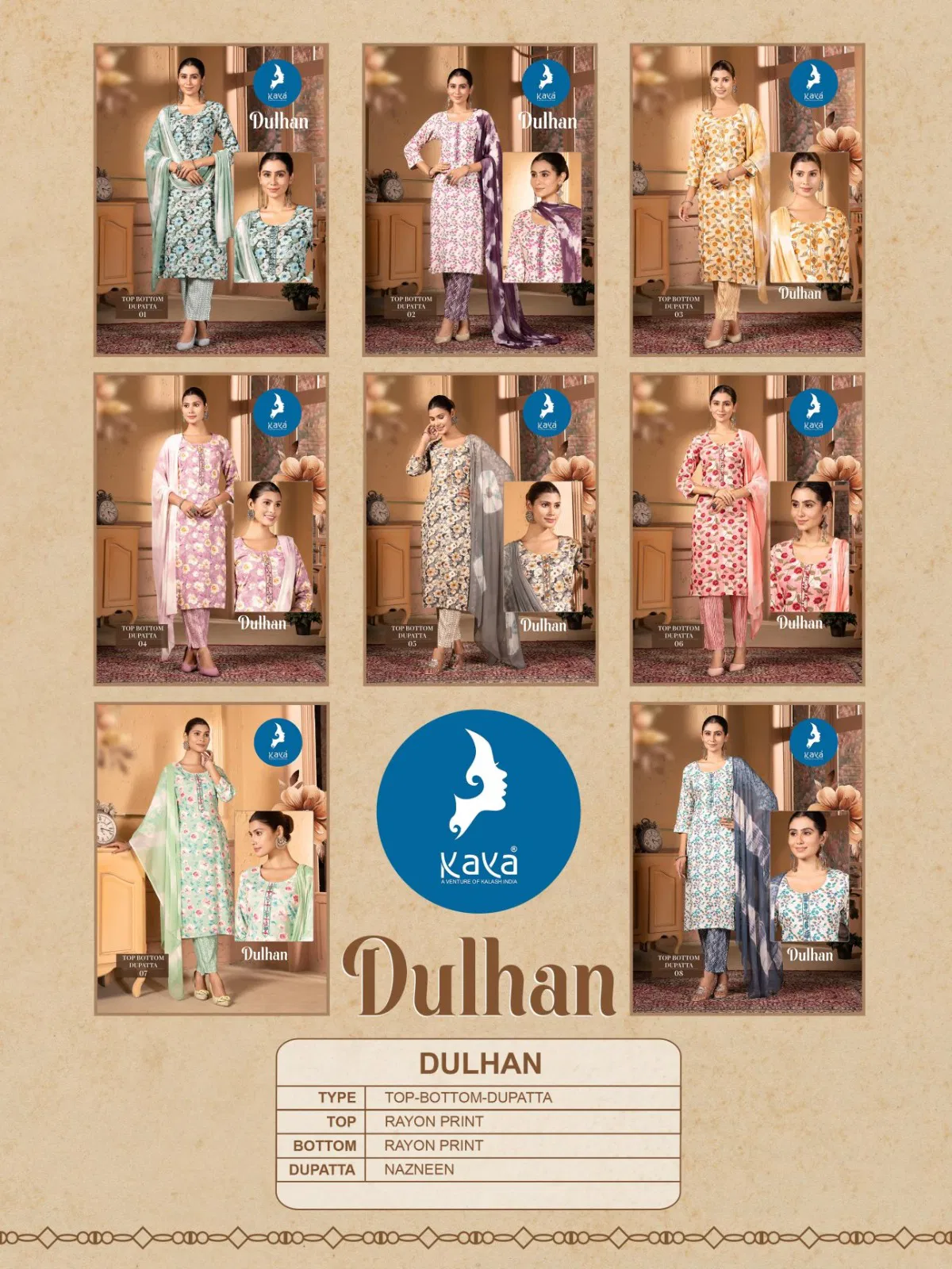 Dulhan By Kaya Rayon Printed Kurti With Bottom Dupatta Wholesalers In Delhi